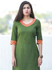 Green Orange South Handloom Cotton Kurta With Embroidered Detailing - K154FXXX