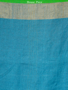 Blue Green Handwoven Linen Saree With Zari - S031703454