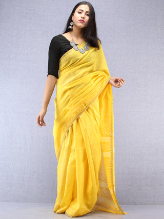 Yellow Chanderi Hand Block Printed Saree With Geecha Border - S031704493