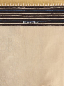 Ivory Black Indigo Hand Block Printed Chanderi Saree With Geecha Border - S031704521