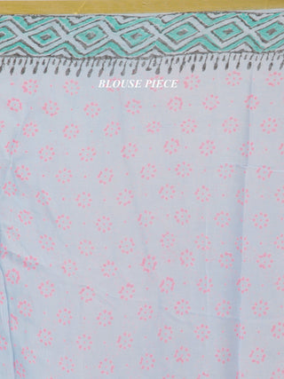 Pastel Blue Pink Green Hand Block Printed Chiffon Saree With Zari Border - S031704696