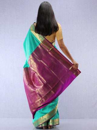 Banarasee Art Silk Saree With Zari Work - Sea green Gold & Violet - S031704414