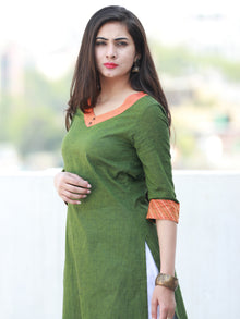 Green Orange South Handloom Cotton Kurta With Embroidered Detailing - K154FXXX