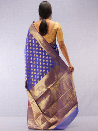 Banarasee Semi Silk Saree With Zari Work - Electric Blue & Gold - S031704368