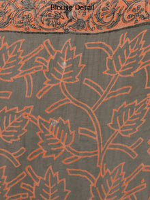 Charcoal Grey Coral Hand Block Printed Chiffon Saree with Zari Border - S031703246