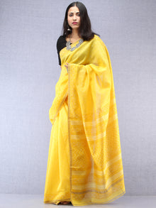 Yellow Chanderi Hand Block Printed Saree With Geecha Border - S031704493