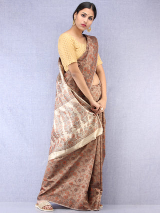 Banarasee Art Silk Saree With Resham Weaving Work - Brown & Ivory - S031704390