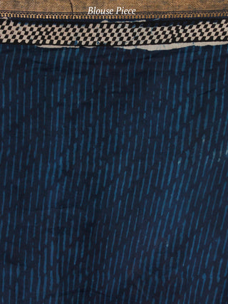 Deep Indigo Red Ivory Chanderi Silk Hand Block Printed Saree With Geecha Border - S031703995