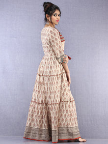 Naaz Mahira - Hand Block Printed Long Cotton Tiered Embroidered Angrakha Dress - DS89F001