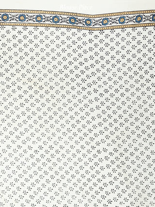 Ivory Indigo Black Brown Ajrakh Hand Block Printed Modal Silk Saree in Natural Colors - S031703707