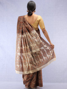 Banarasee Art Silk Saree With Resham Weaving Work - Brown & Ivory - S031704390