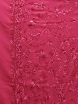 Pink Aari Embroidered Georgette Saree From Kashmir - S031704637