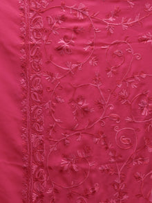 Pink Aari Embroidered Georgette Saree From Kashmir - S031704637