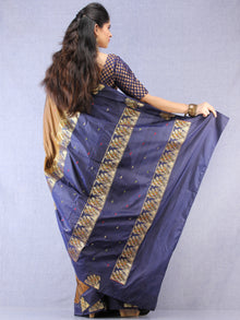 Banarasee Katan Silk Saree With Zari Work - Brown Blue Gold Green - S031704321