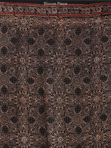 Black Maroon Indigo Ajrakh Hand Block Printed Modal Silk Saree - S031704186