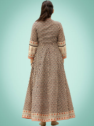 Naaz Roheen - Hand Block Printed Long Cotton Embroidered Jacket Dress - DS98F002