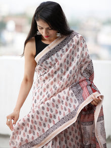 Beige Maroon Black Bagh Hand Block Printed Maheswari Silk Saree With Resham Border - S031703839