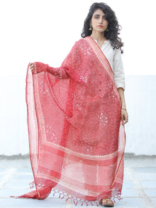 Cherry Red Ivory Kota Silk Hand Block Printed Dupatta - D04170645