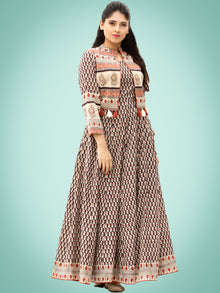 Naaz Roheen - Hand Block Printed Long Cotton Embroidered Jacket Dress - DS98F002