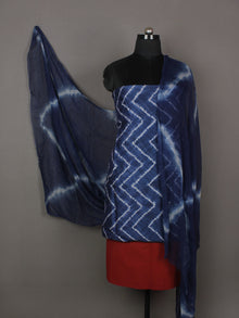 Indigo Ivory Maroon Hand Shibori Dyed Chanderi Kurta & Chiffon Dupatta With Cotton Salwar Fabric Set of 3- S1628204