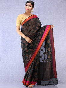 Banarasee Chanderi Silk Saree With Resham Border - Black Pink Copper  - S031704322