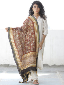 Maroon Ivory Black Chanderi Hand Block Printed Dupatta - D04170550