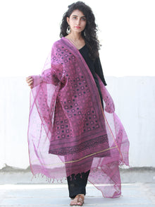Onion Pink Black Kota Silk Hand Block Printed Dupatta - D04170461