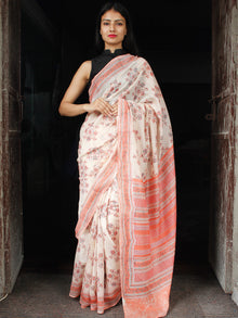 Pink Ivory Chanderi Silk Hand Block Printed Saree With Geecha Border - S031703994