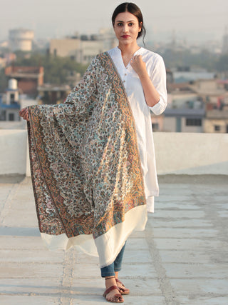 Ivory Multi Color Kani Jamawar Silk Wool Kashmiri Shawl - S200519