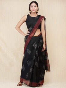Black & Red Hand Block Printed Kota Doria Saree  - s031704165