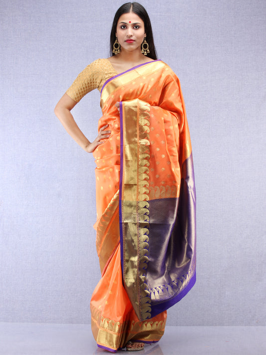 Banarasee Art Silk Saree With Zari Work - Peach Blue & Gold - S031704415