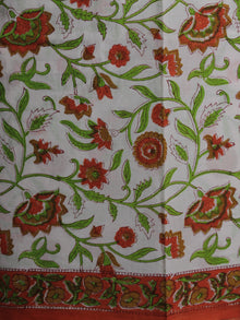 Ivory Orange Green Hand Block Printed Cotton Suit-Salwar Fabric With Chiffon Dupatta - S16281228