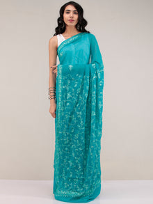 Green Aari Embroidered Georgette Saree From Kashmir - S031704638