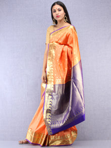 Banarasee Art Silk Saree With Zari Work - Peach Blue & Gold - S031704415