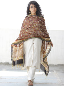 Maroon Ivory Black Chanderi Hand Block Printed Dupatta - D04170550