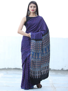 Purple Pink Indigo Black Bandhej Modal Silk Saree With Ajrakh Printed Pallu & Blouse - S031703886