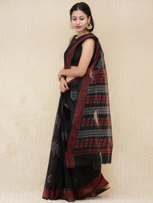 Black & Red Hand Block Printed Kota Doria Saree  - s031704165