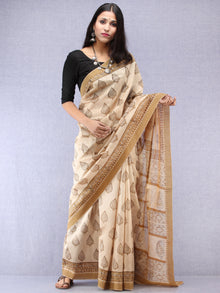 Ivory Mustard Hand Block Printed Chanderi Saree With Geecha Border - S031704522