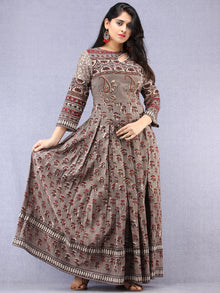 Naaz Shahra - Hand Block Printed Long Cotton Embroidered Angrakha Dress - DS99F001