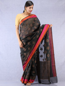 Banarasee Chanderi Silk Saree With Resham Border - Black Pink Copper  - S031704322