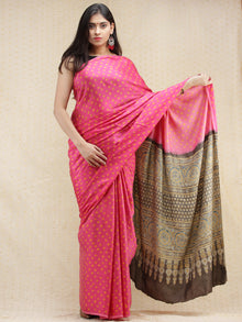 Pink Mustard Black Bandhej Modal Silk Saree With Ajrakh Printed Pallu & Blouse - s031704145