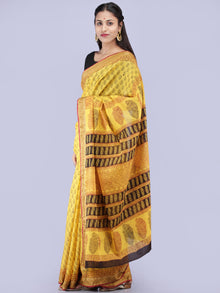 Yellow Black Maroon Bagh Printed Maheshwari Cotton Saree - S031704244