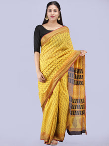 Yellow Black Maroon Bagh Printed Maheshwari Cotton Saree - S031704244