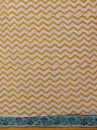 Ivory Teal Green Brown Hand Block Printed Cotton Suit-Salwar Fabric With Chiffon Dupatta (Set of 3) - S16281292