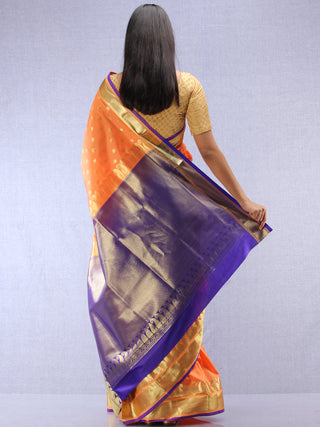 Banarasee Art Silk Saree With Zari Work - Peach Blue & Gold - S031704415