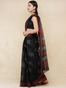 Black & Red Hand Block Printed Kota Doria Saree  - s031704165