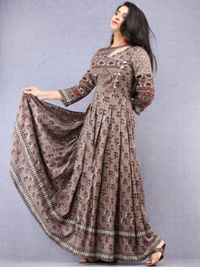 Naaz Shahra - Hand Block Printed Long Cotton Embroidered Angrakha Dress - DS99F001