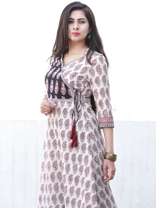 White Red Black Angrakha Style Bagh Printed Kurta in Natural Colors - K197F2068