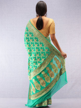 Banarasee Pure Chiffon With Resham & Zari Work - Sea Green Ivory & Gold - S031704369
