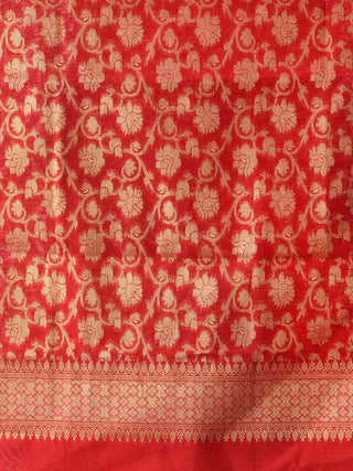 Banarasi Chanderi Jacquard Dupatta With Zari Work -  Red & Gold  - D04170929